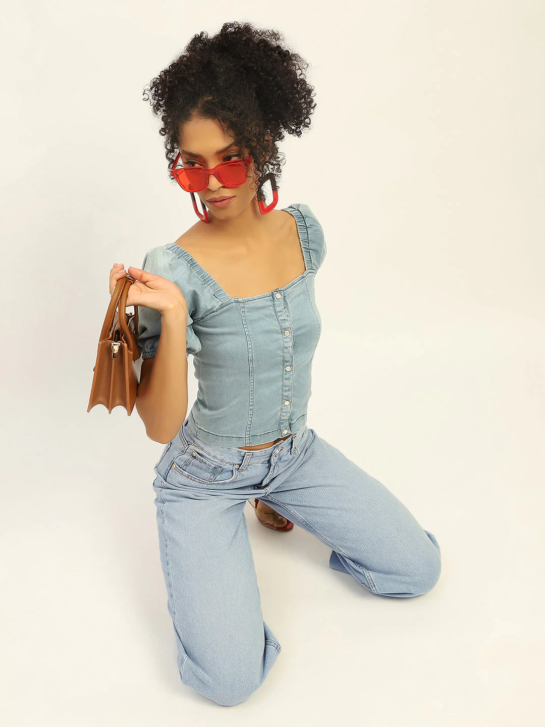 Madame Mid Rise Solid Ice Blue Jeans