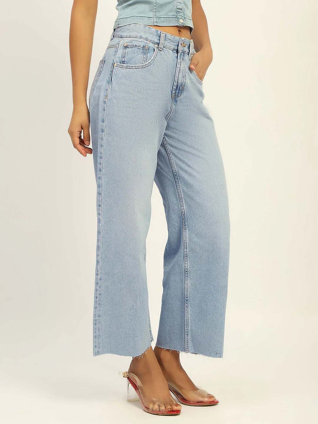 Madame Mid Rise Solid Ice Blue Jeans - Image 3