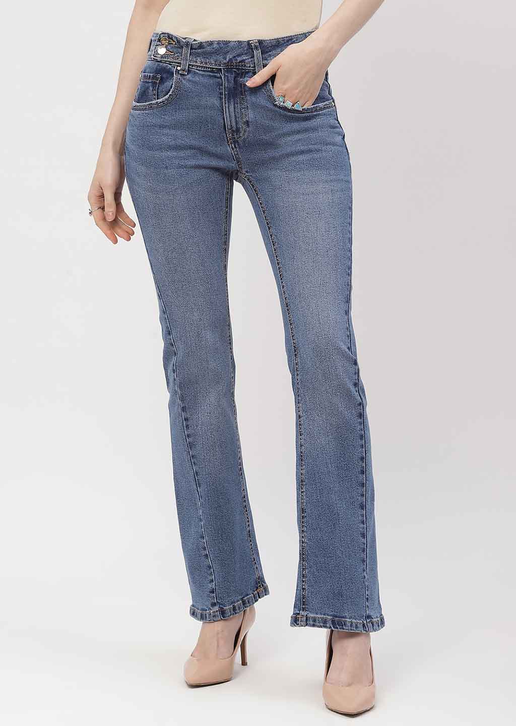 Madame Cut Seam Dark Blue Flared Jeans - Image 2