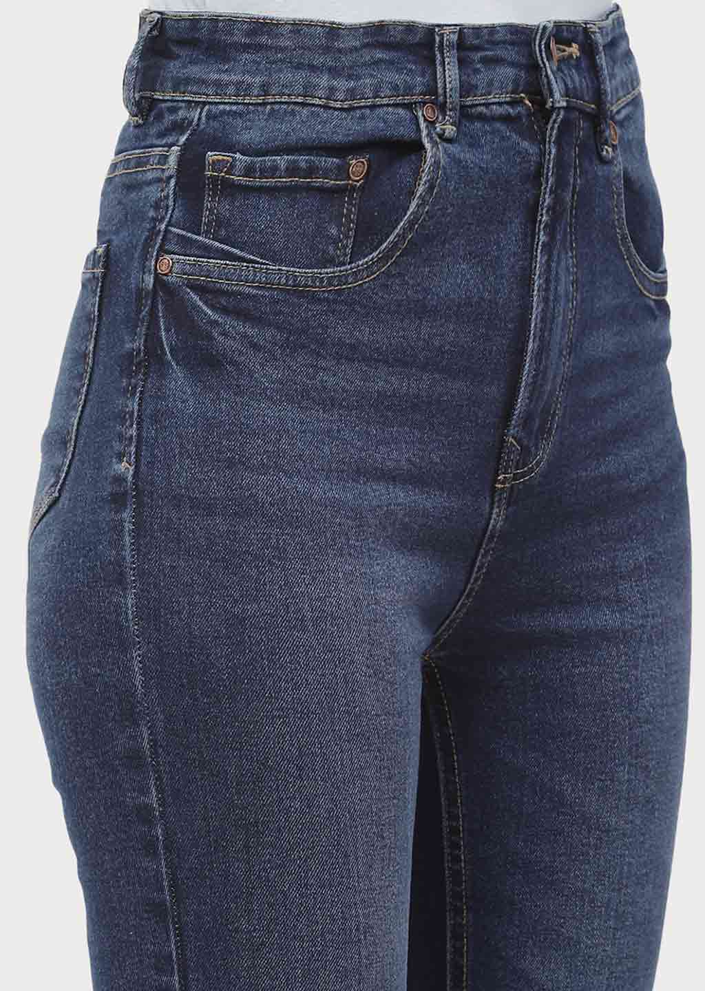 Madame High Rise Dark Blue Distressed Hem Flared Jeans - Image 6