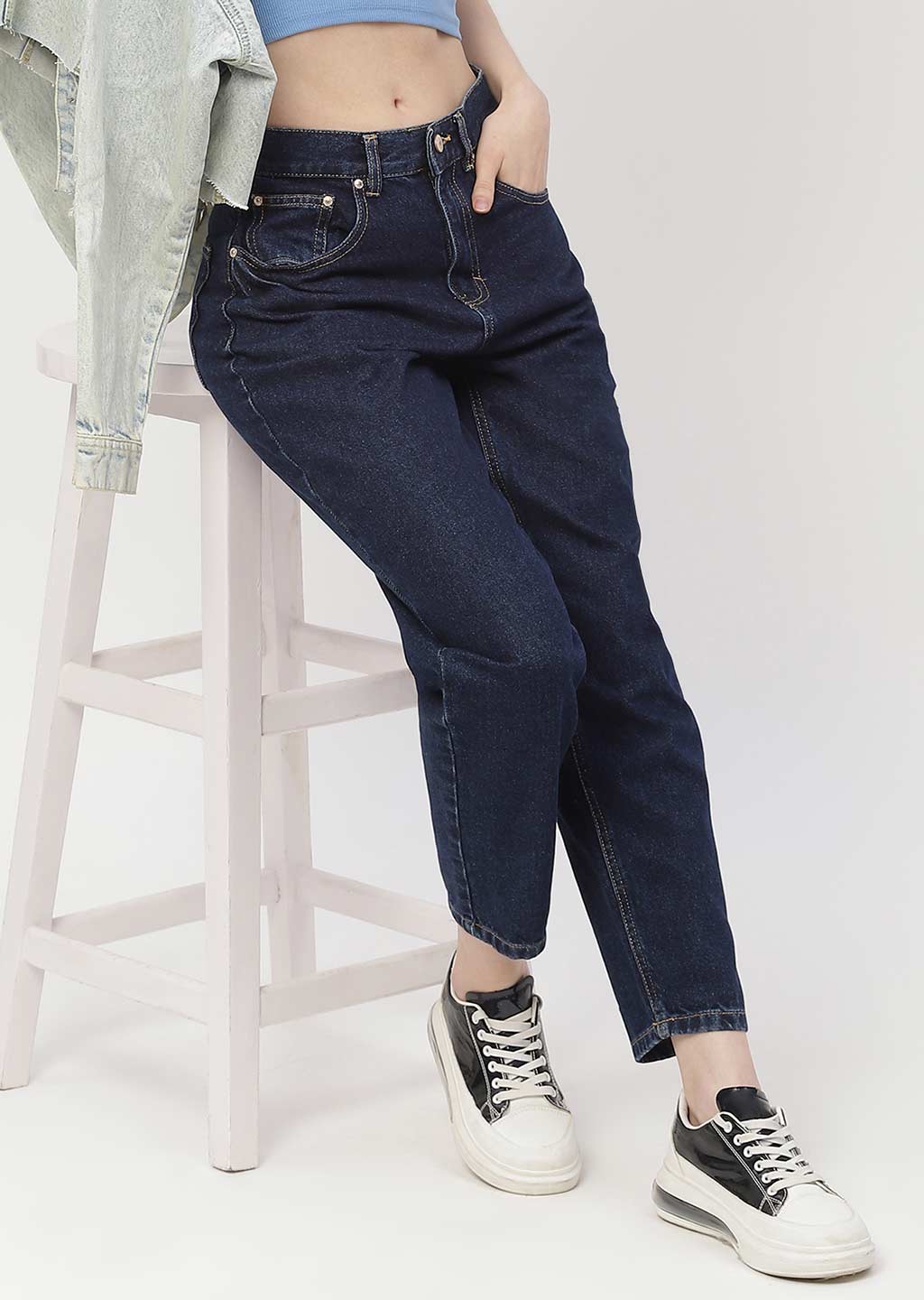 Madame Low Rise Dark Blue Mom Fit Jeans - Image 2