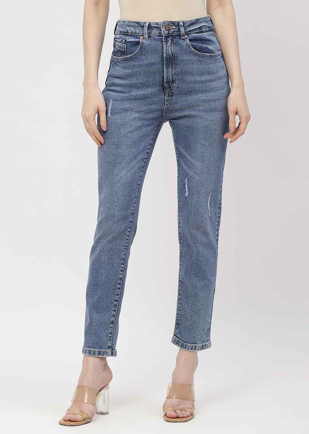 Madame Light Distressed Mid Blue Slim Fit Jeans - Image 2