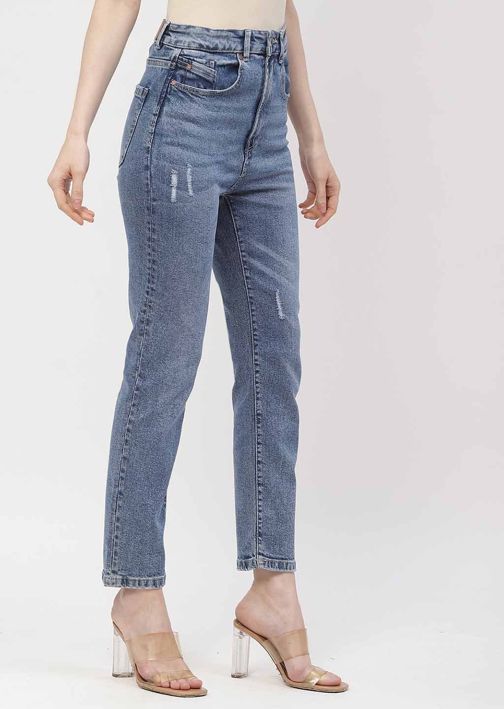 Madame Light Distressed Mid Blue Slim Fit Jeans - Image 3