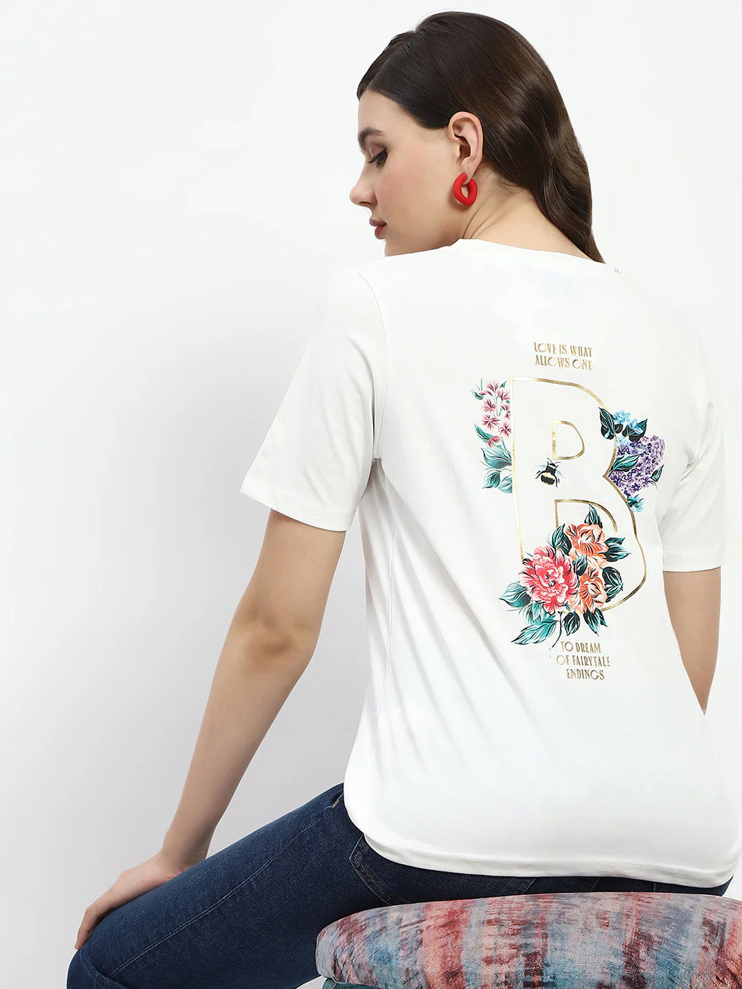 Madame Bridgerton Embossed Graphics White Cotton T-Shirt - Image 2