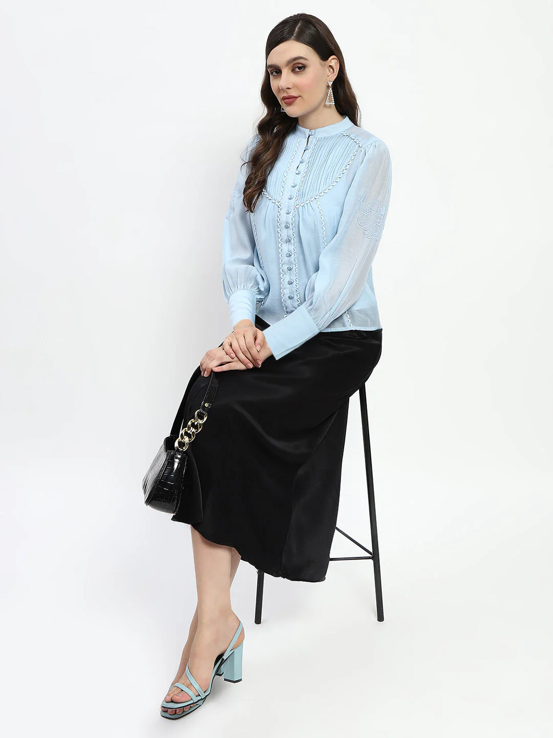 Madame Bridgerton Lacework Sky Blue Nylon Shirt - Image 2