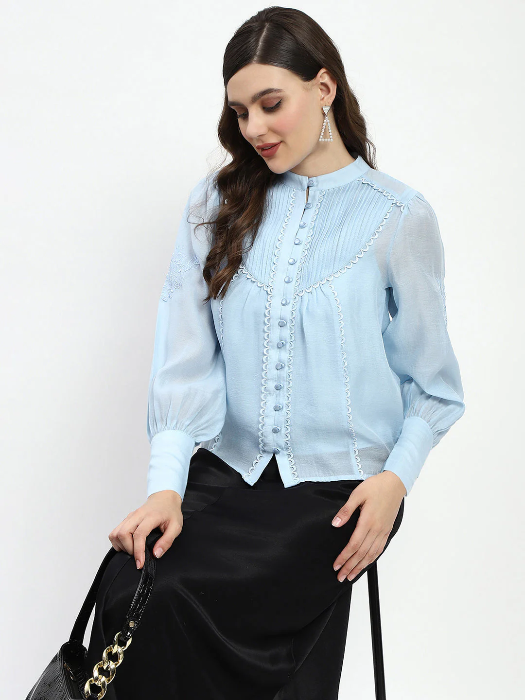 Madame Bridgerton Lacework Sky Blue Nylon Shirt - Image 3