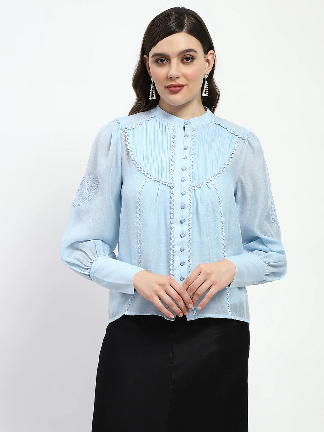 Madame Bridgerton Lacework Sky Blue Nylon Shirt - Image 4