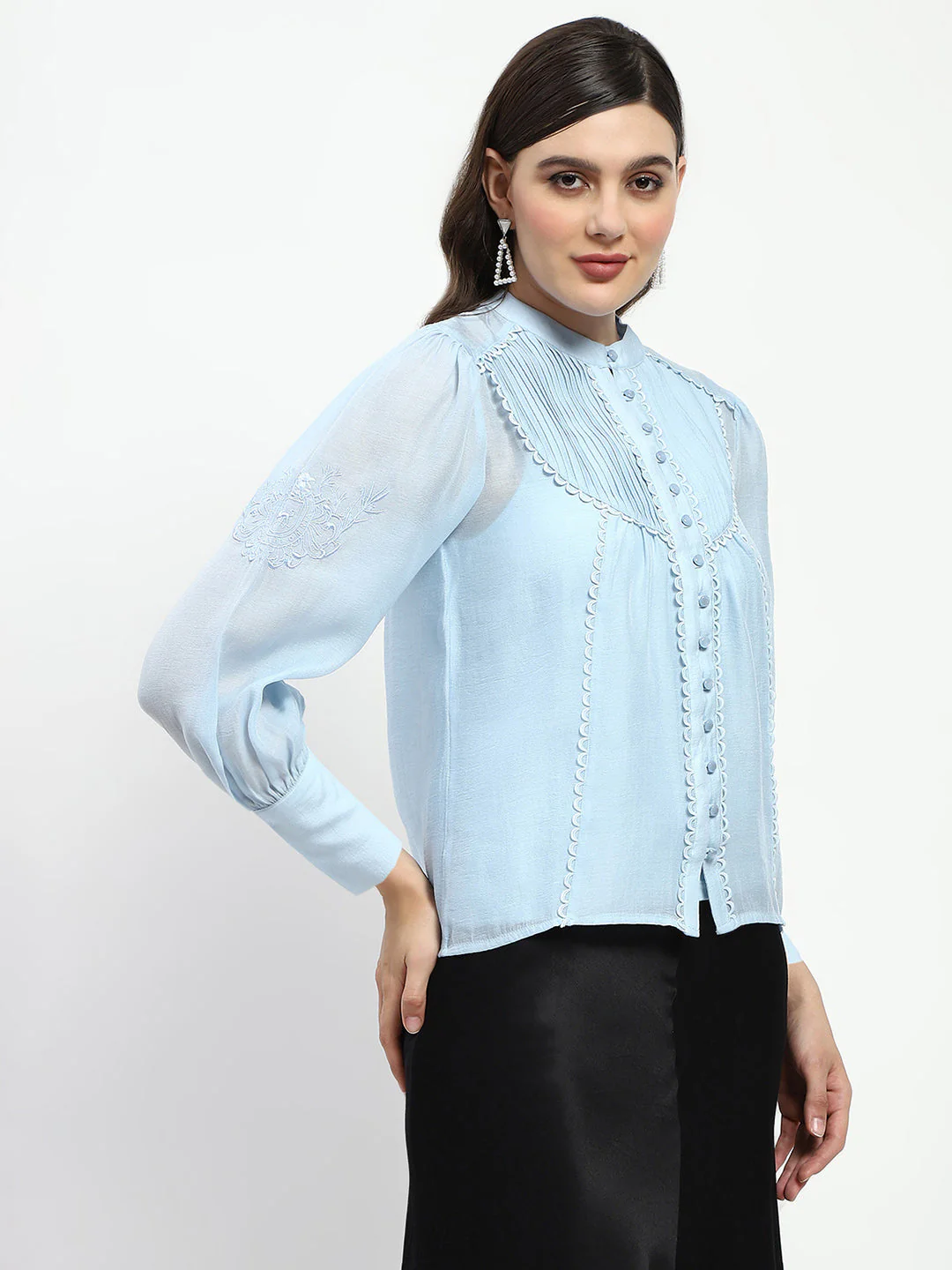 Madame Bridgerton Lacework Sky Blue Nylon Shirt - Image 5