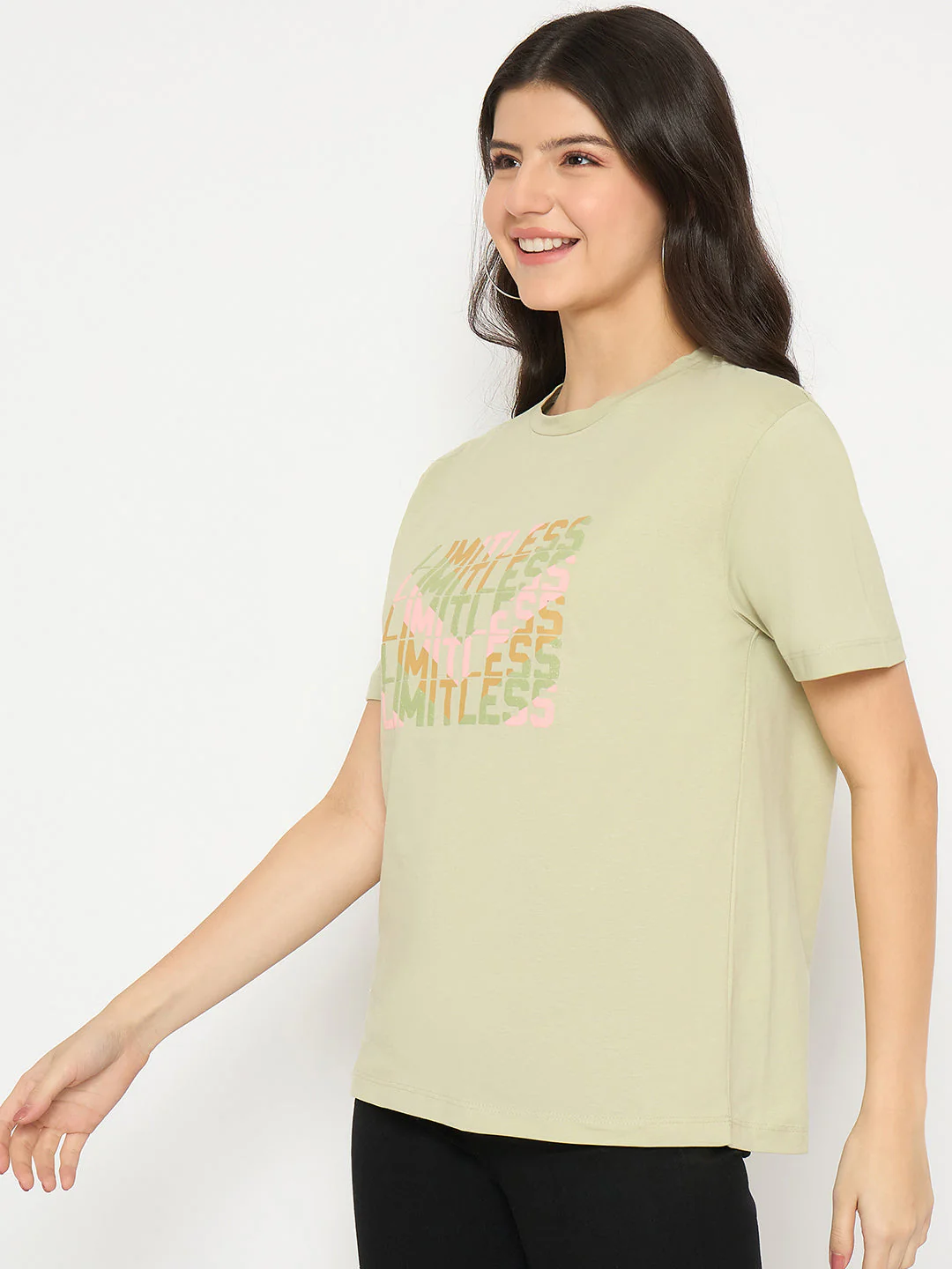 Madame Printed Pear Green Cotton T-shirt - Image 5