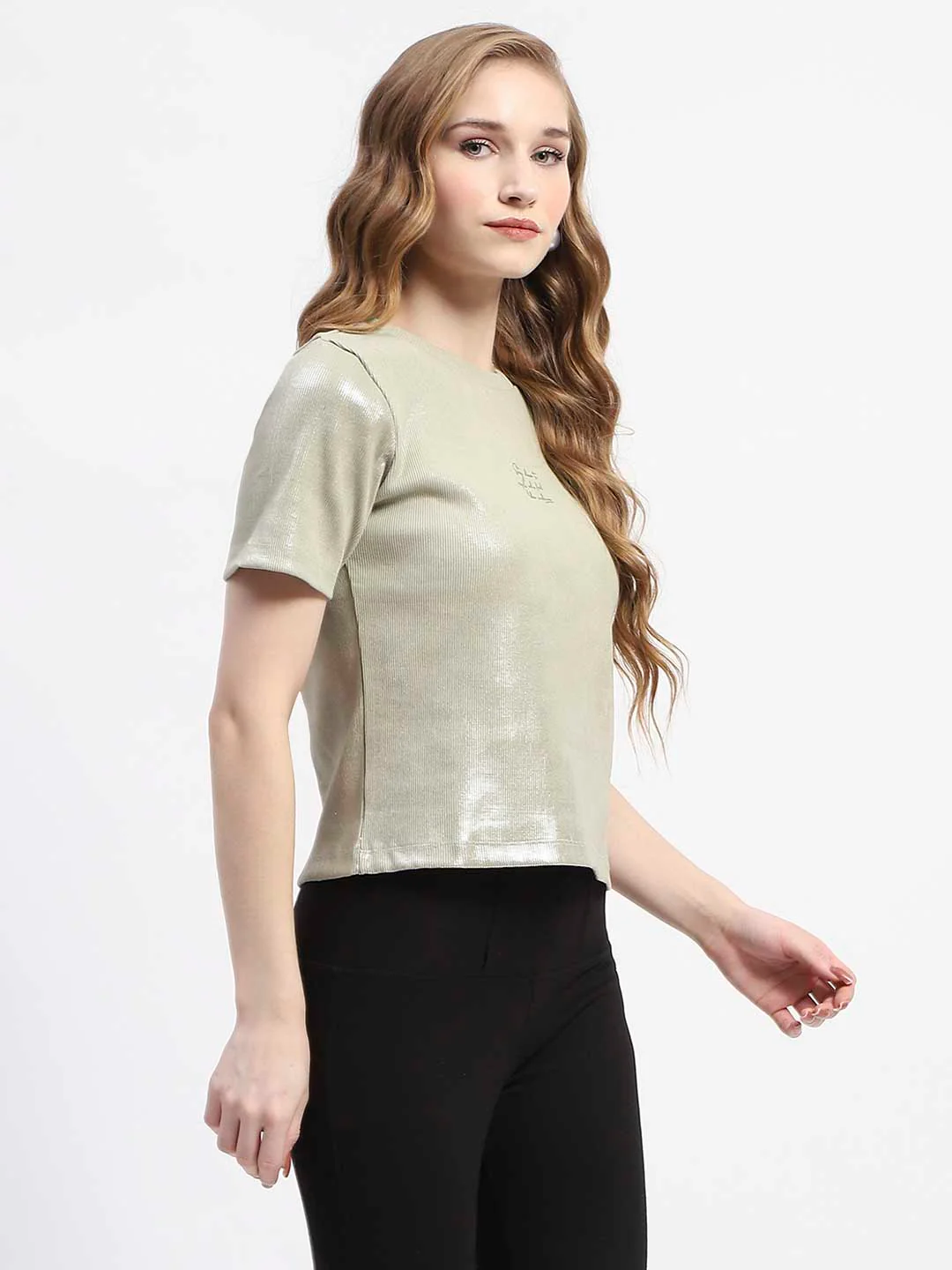 Madame Green Crew Neck Cotton T-shirt - Image 3