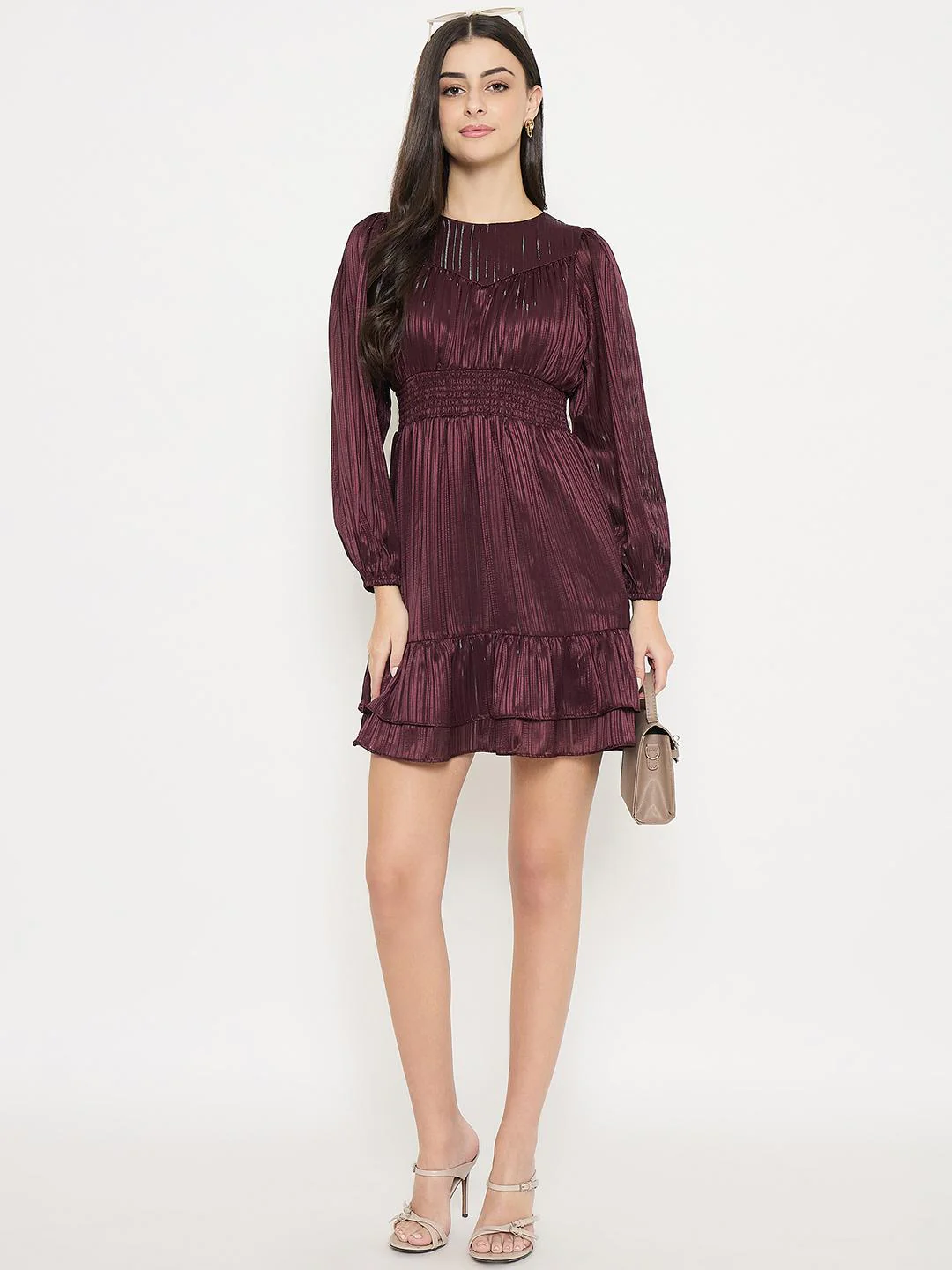 Madame Tiered Wine Red A Line Mini Dress