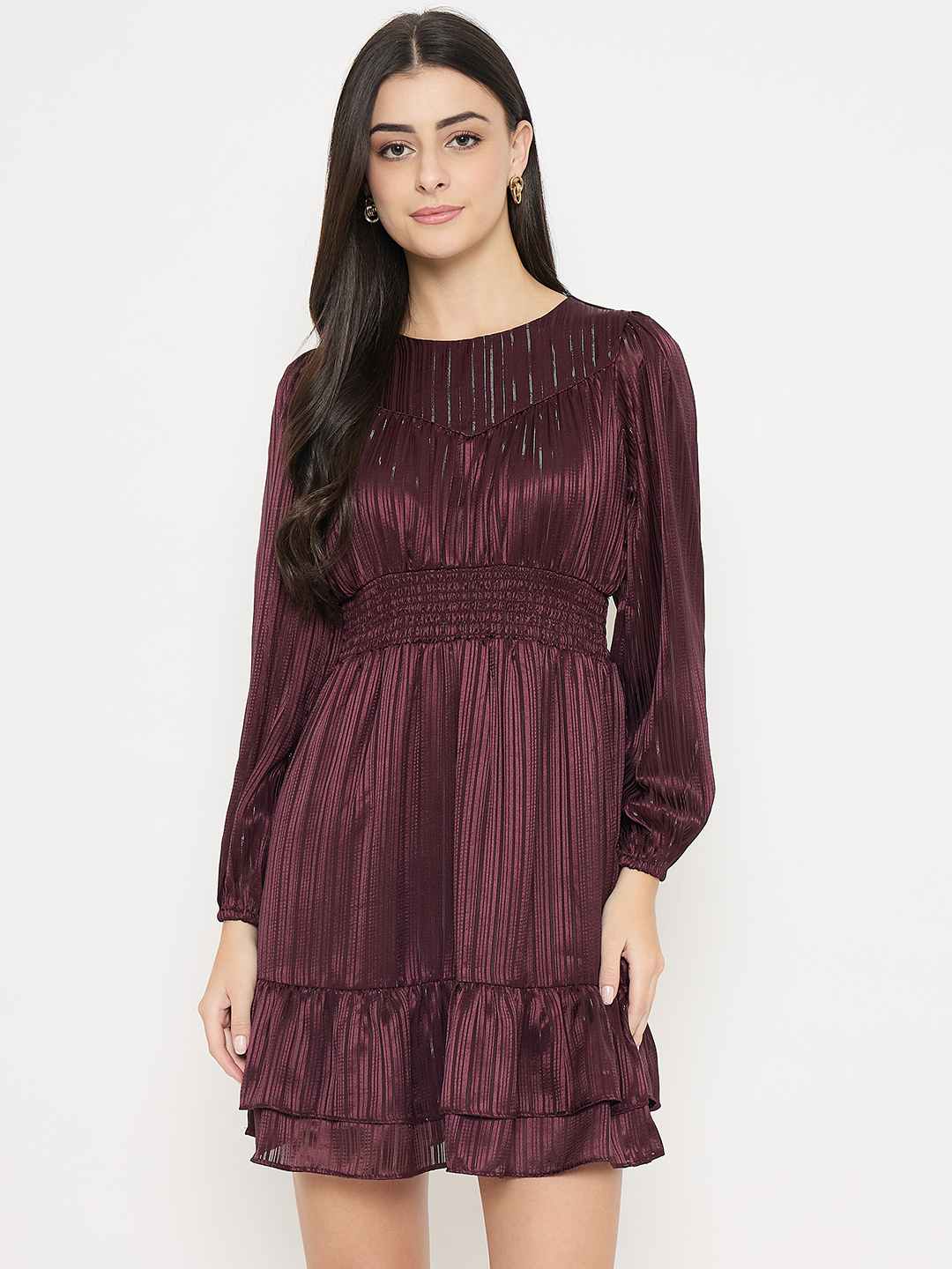 Madame Tiered Wine Red A Line Mini Dress - Image 3