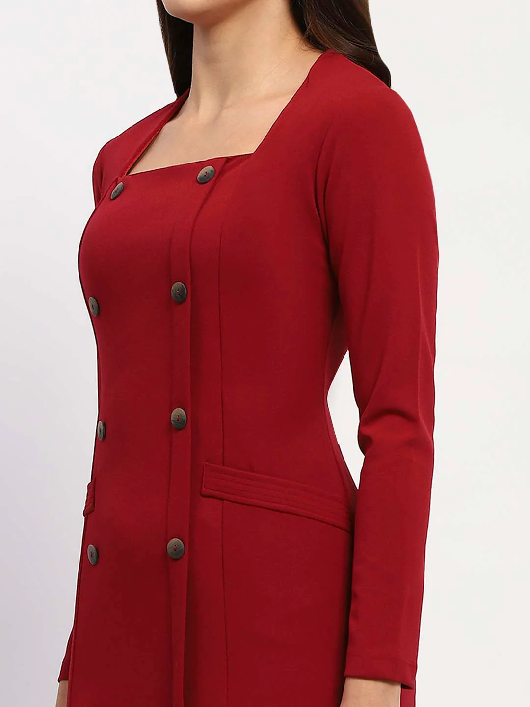 Madame Red Double-Breasted Detailing Long Dress - Image 6