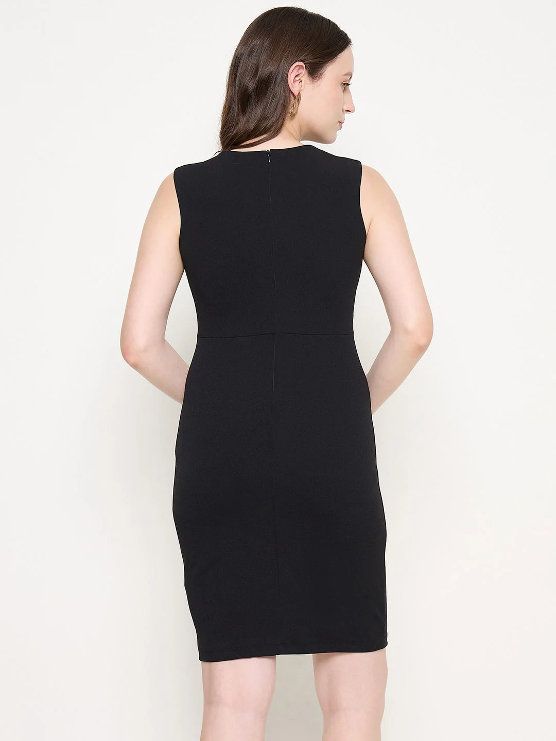 Madame Cut Detailed Sleeveless Solid Black Mini Dress - Image 6