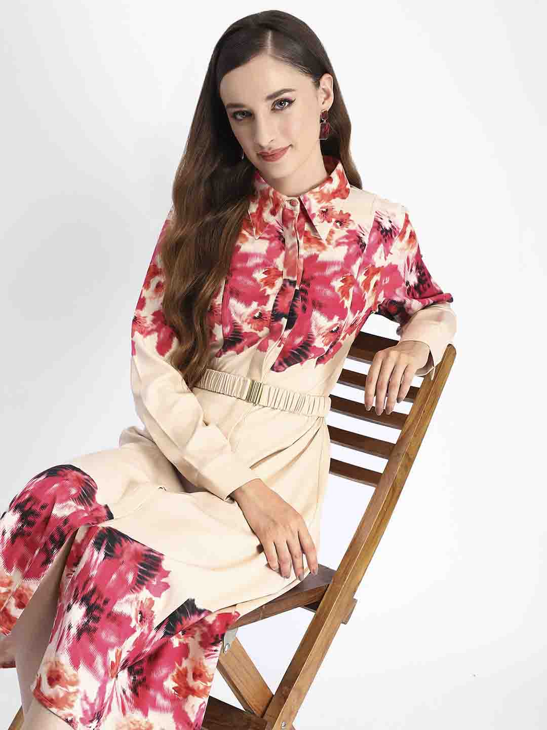 Madame Floral Printed Button Down Shirt A-Line Dress - Image 2