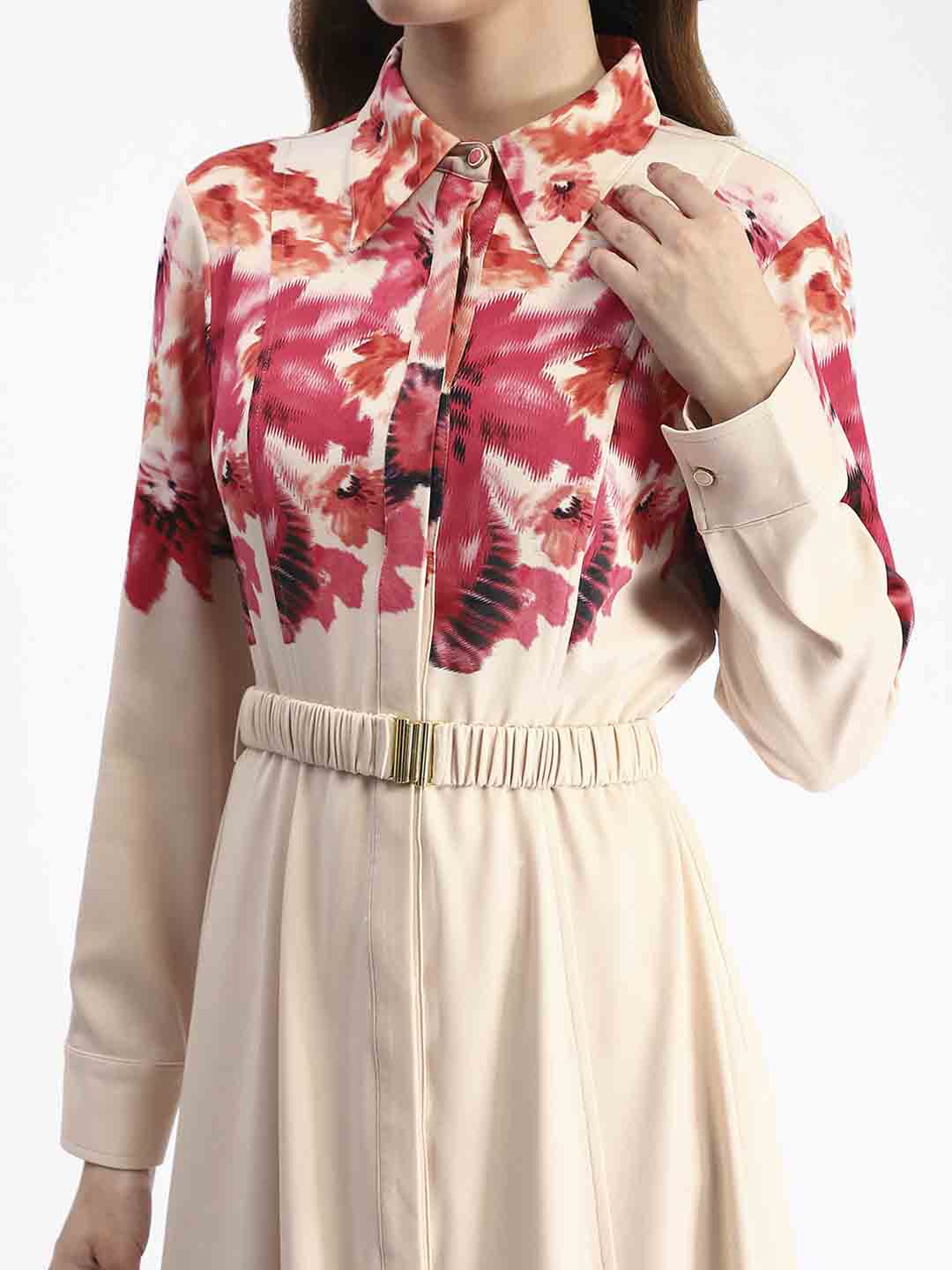 Madame Floral Printed Button Down Shirt A-Line Dress - Image 7