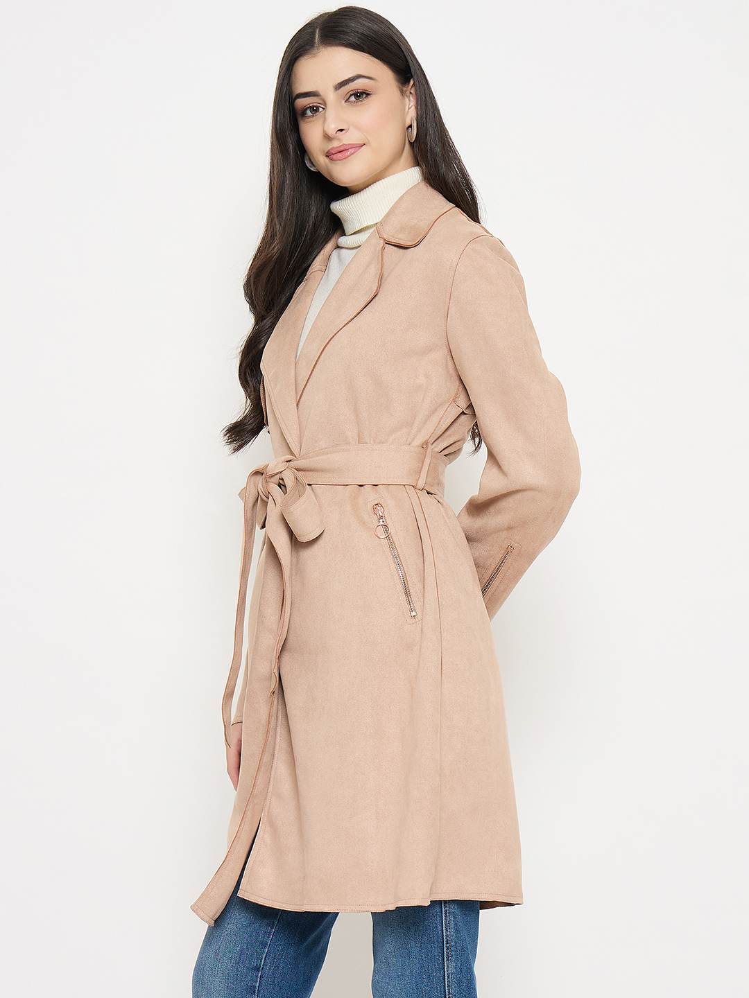 Madame Belted Camel Brown Long Trench Coat - Image 5