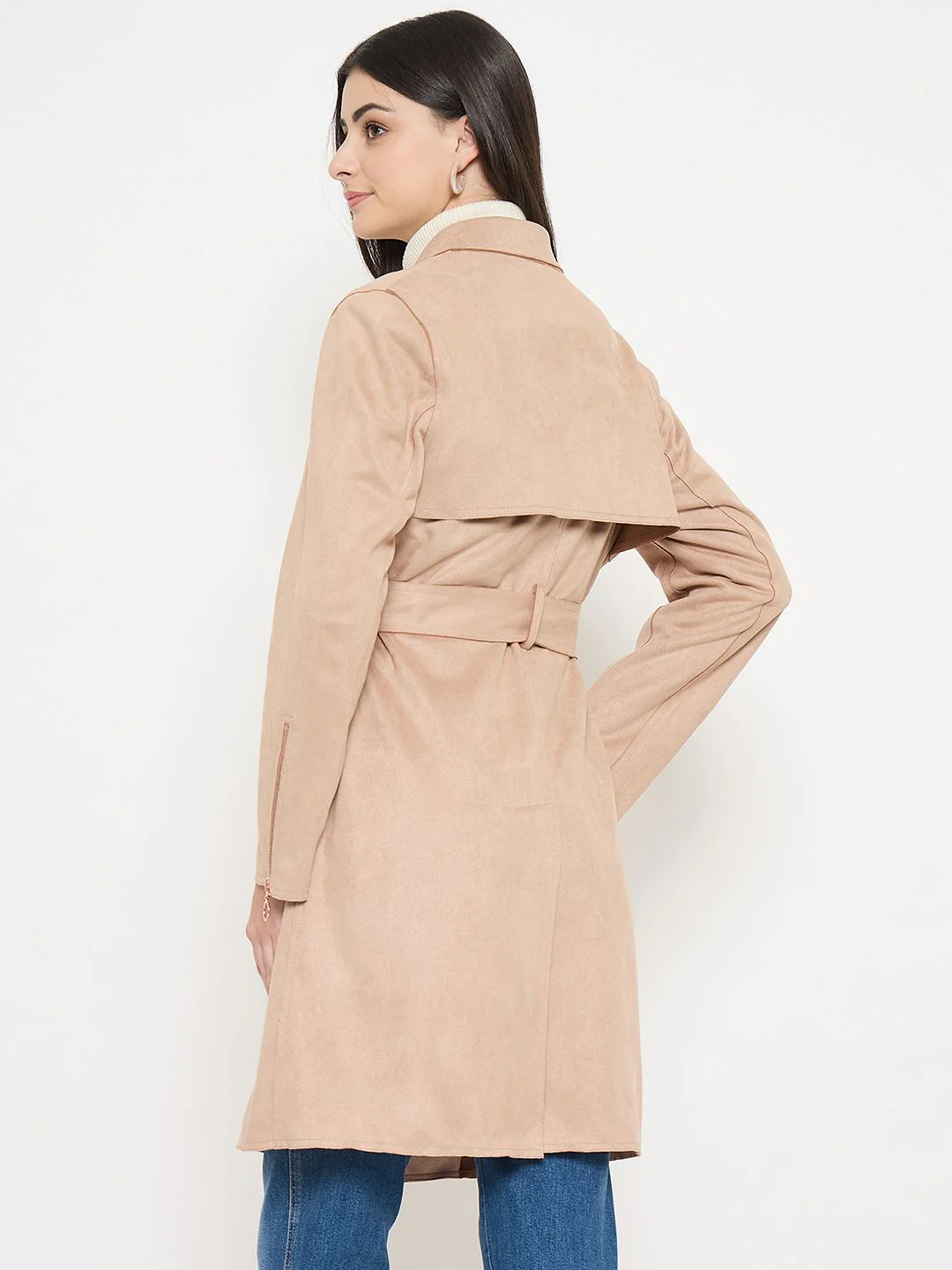 Madame Belted Camel Brown Long Trench Coat - Image 6