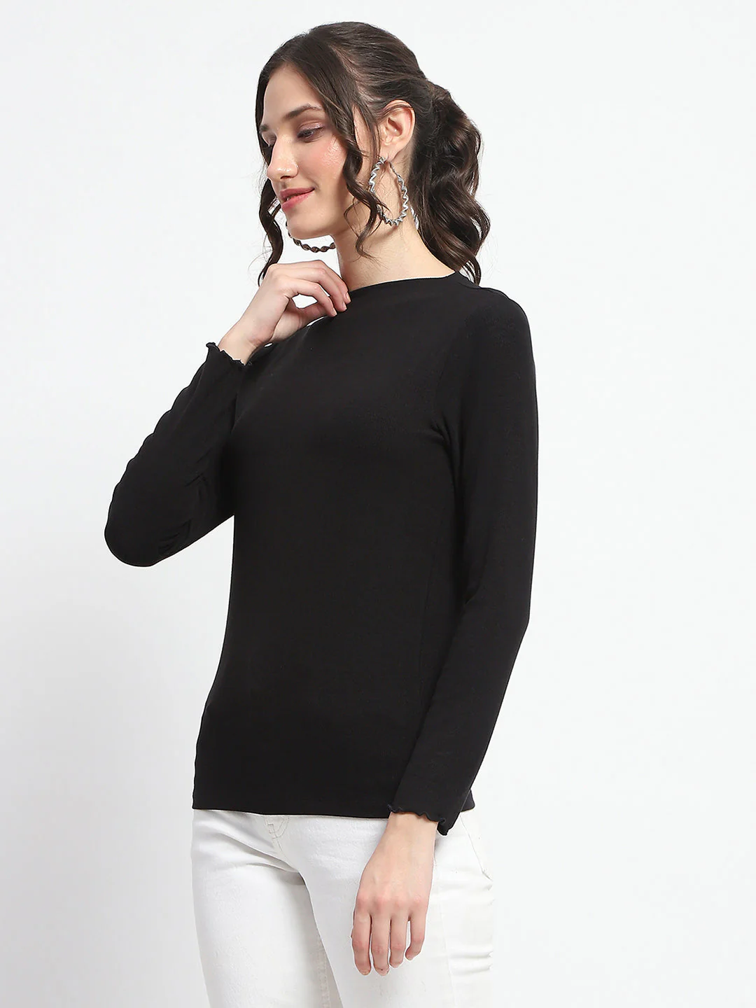 Madame High Neck Full Sleeve Solid Black Top - Image 5