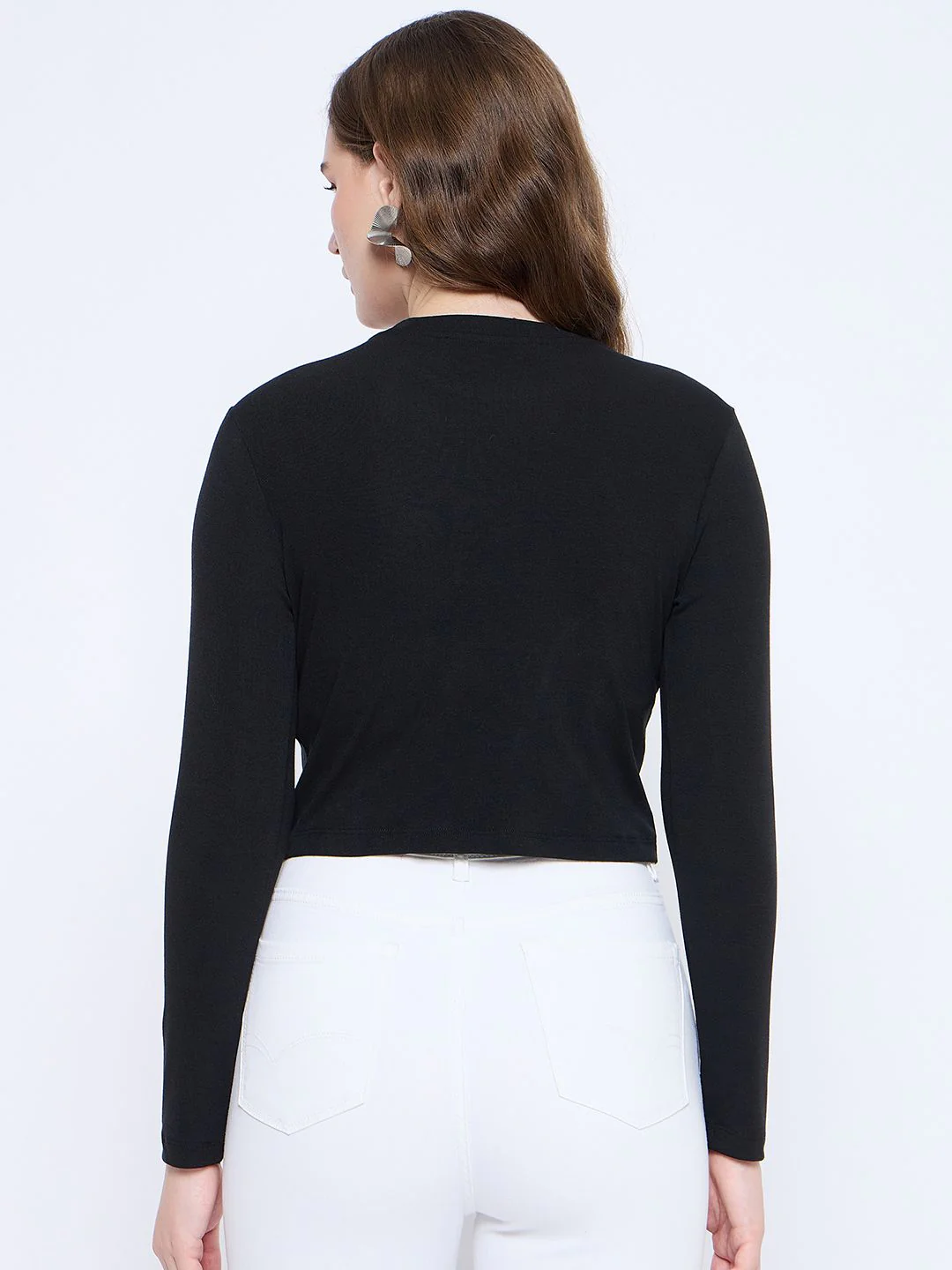 Madame Corset Body Stitch Line Detailed Solid Black Ribbed Crop Top - Image 6