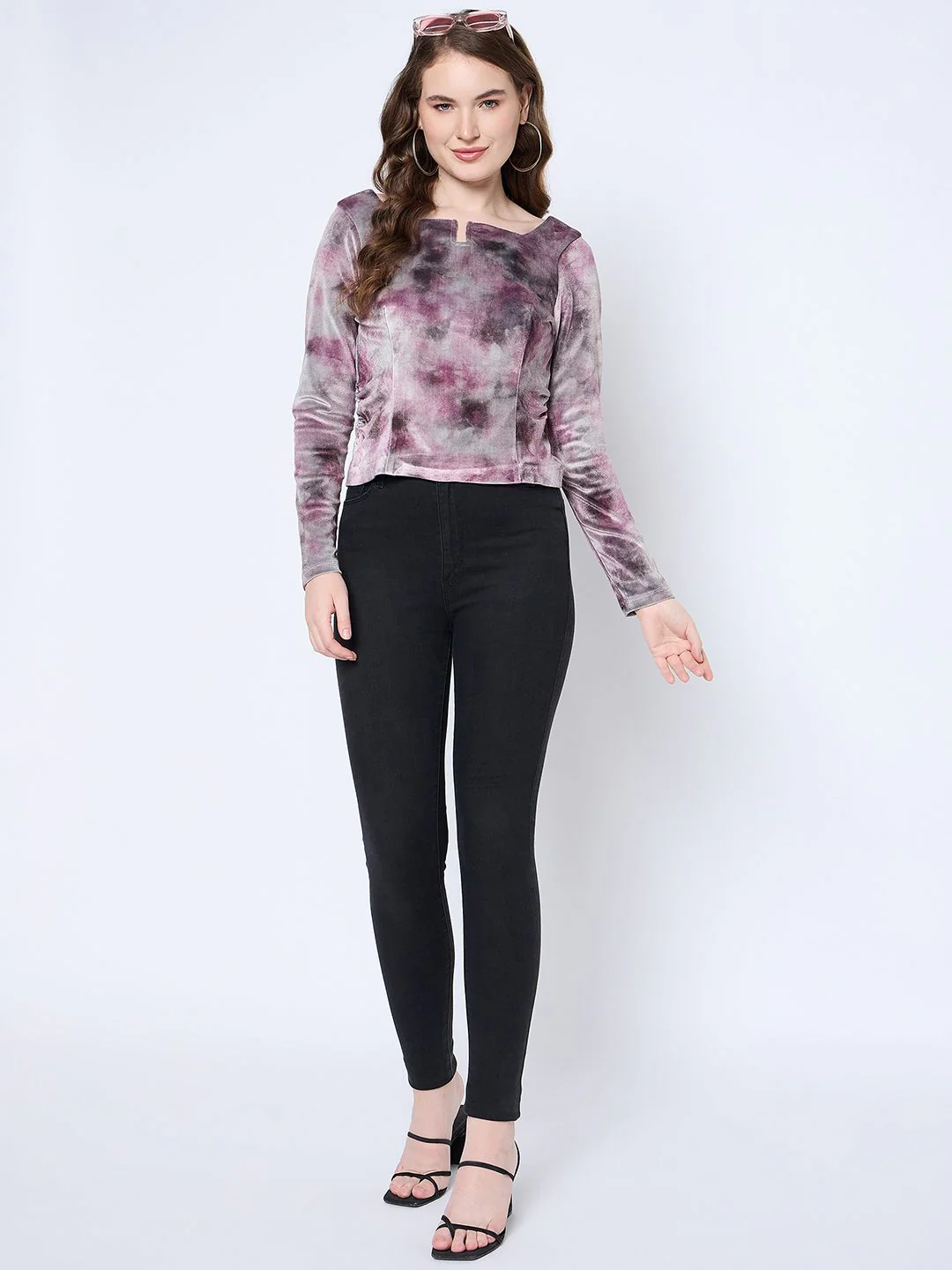 Madame Square Keyhole Neck Abstract Print Plum Top - Image 2