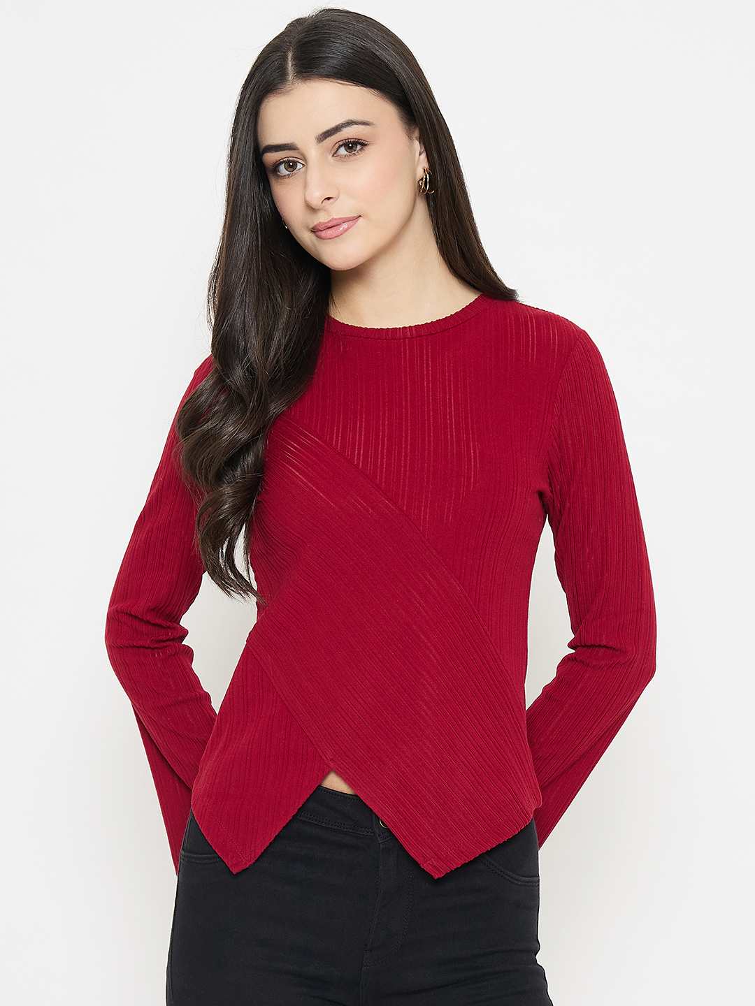 Madame Asymmetric Full Sleeve Red Top - Image 3