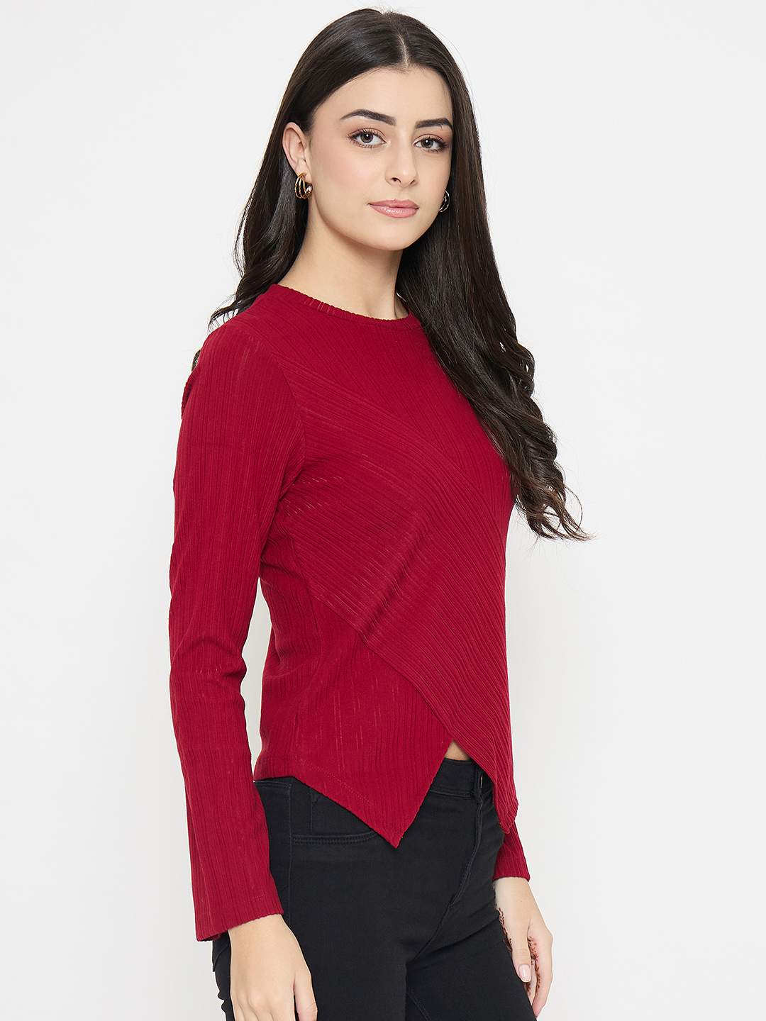 Madame Asymmetric Full Sleeve Red Top - Image 4