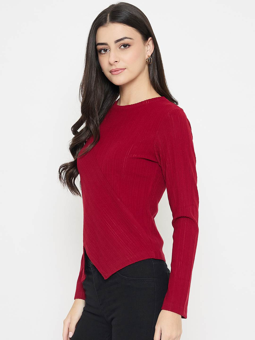 Madame Asymmetric Full Sleeve Red Top - Image 5