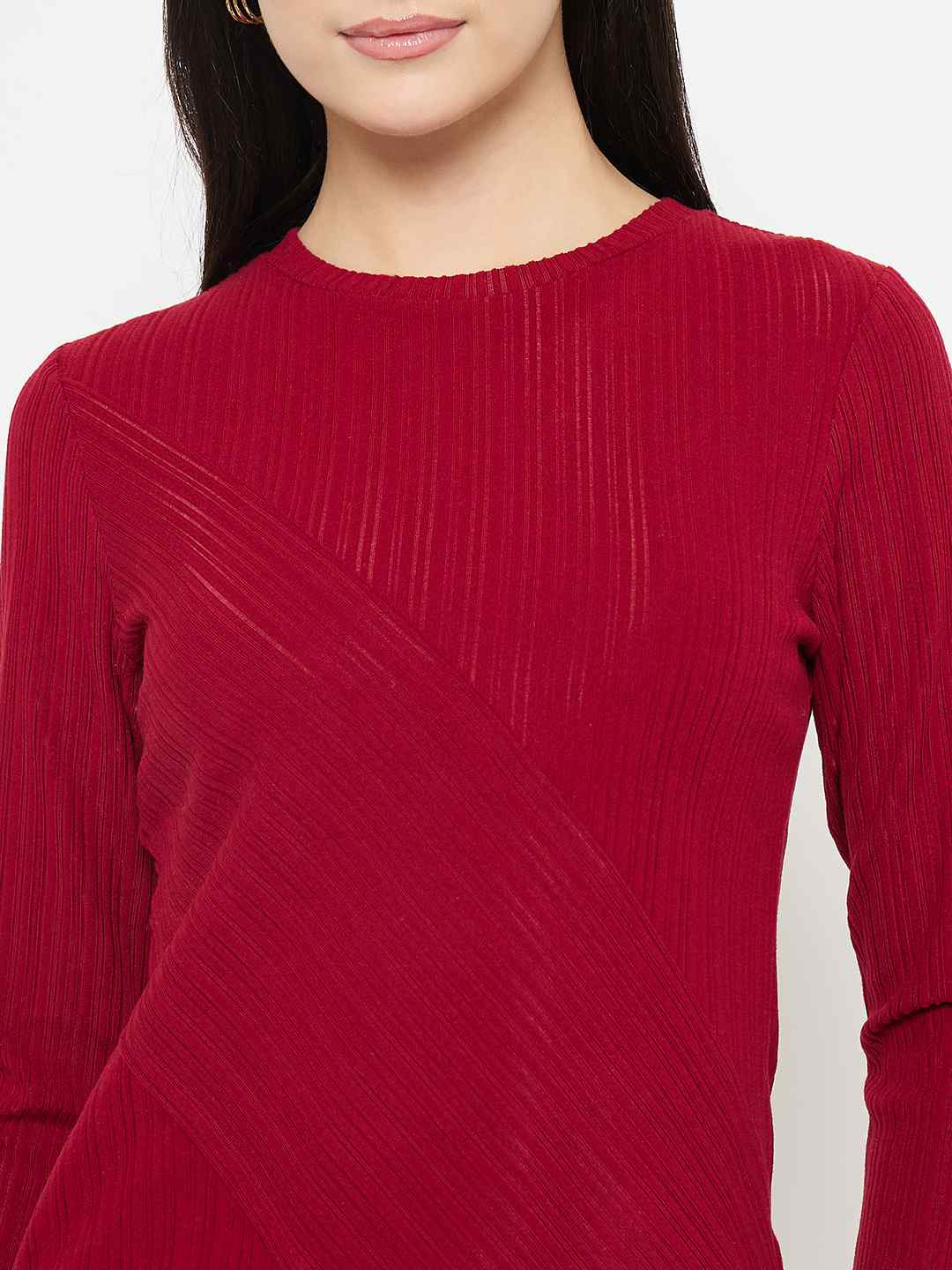 Madame Asymmetric Full Sleeve Red Top - Image 7