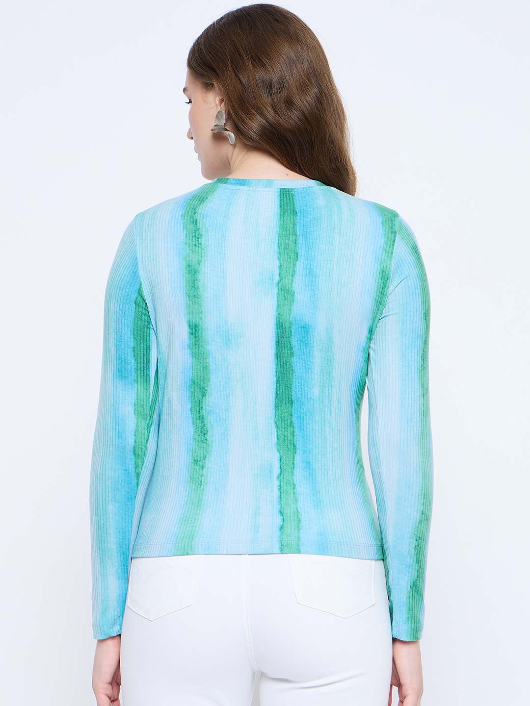 Madame Abstract Print Crew Neck Loose Fit Mint Green Top - Image 6