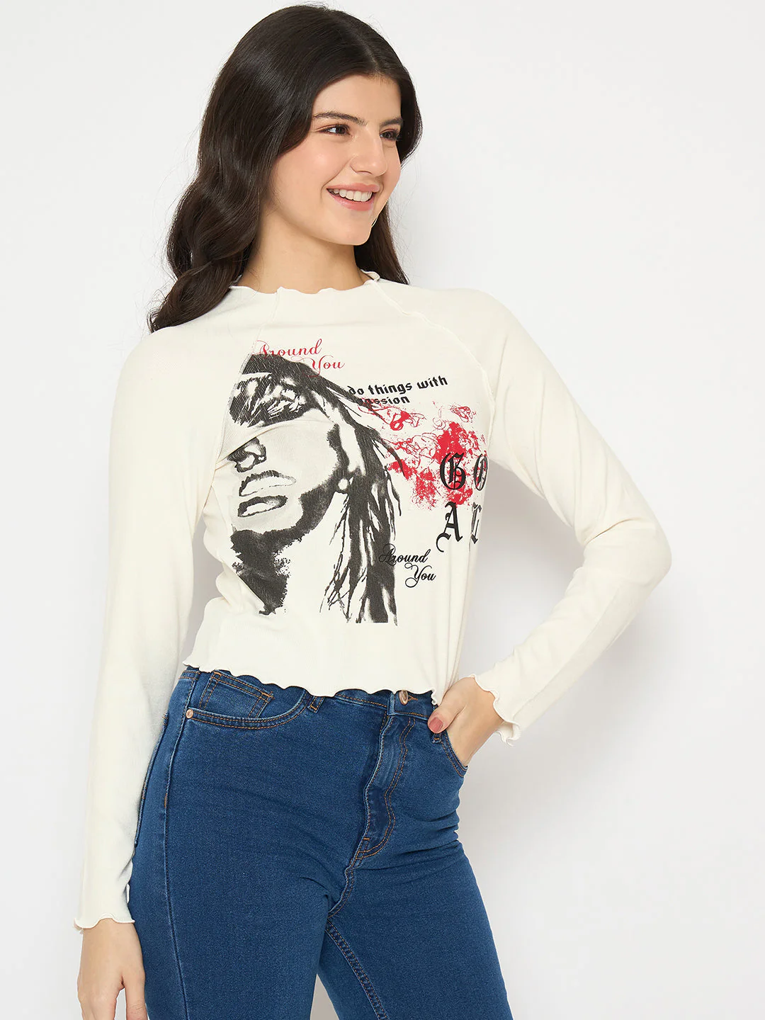 Madame Graphic Print Raglan Sleeve Off White T-shirt - Image 4