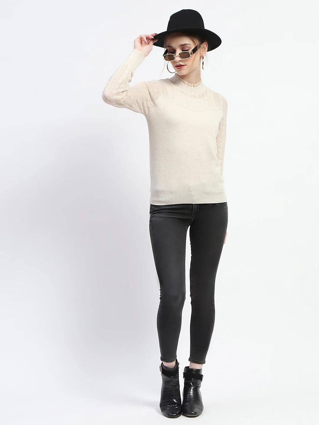 Madame Crew Neck Beige Knit Top - Image 5