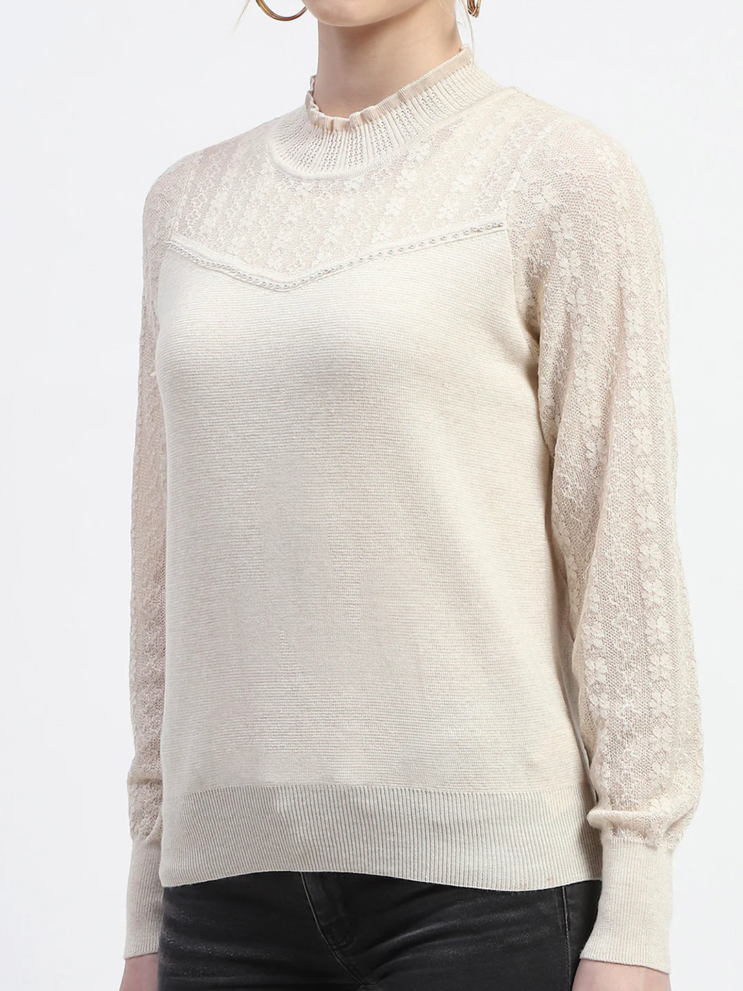 Madame Crew Neck Beige Knit Top - Image 6