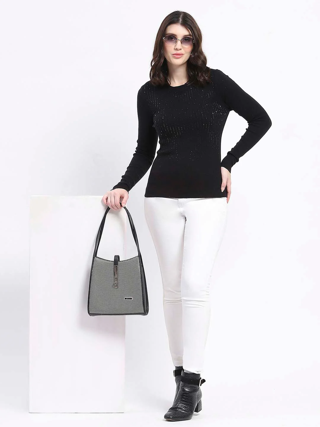 Madame Embellishment Adorned Black Knitted Top - Image 5