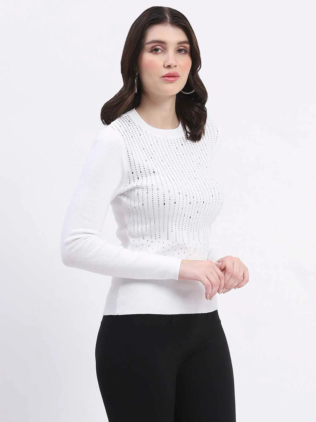 Madame Embellishment Adorned Off White Knitted Top - Image 3