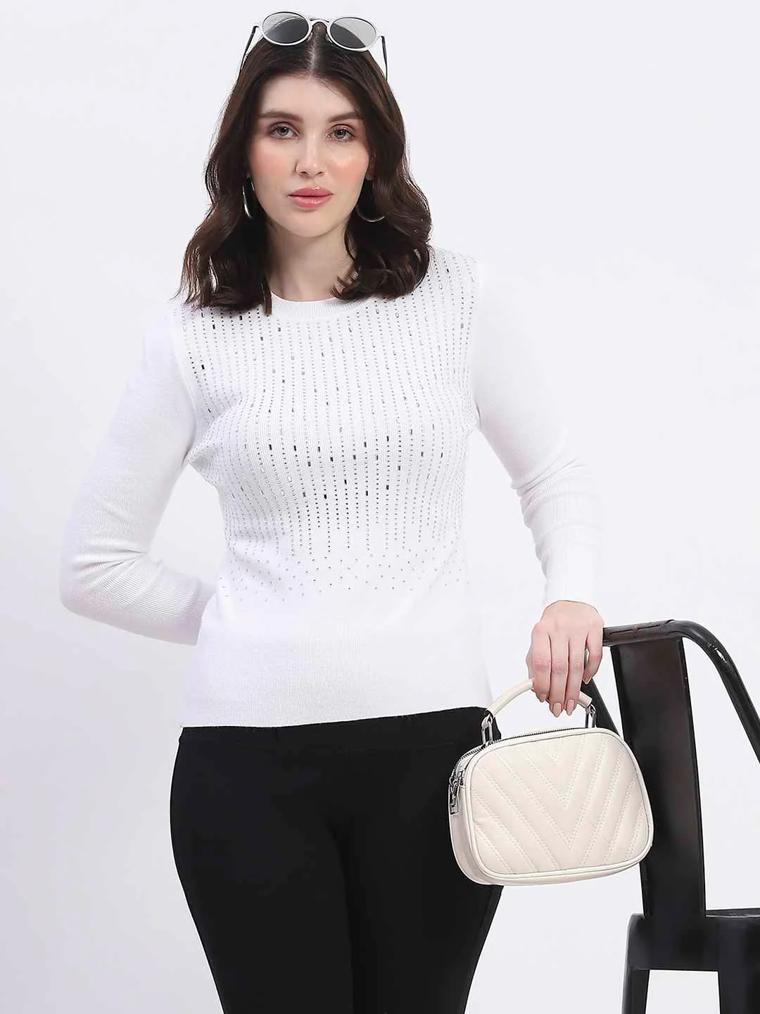 Madame Embellishment Adorned Off White Knitted Top - Image 6