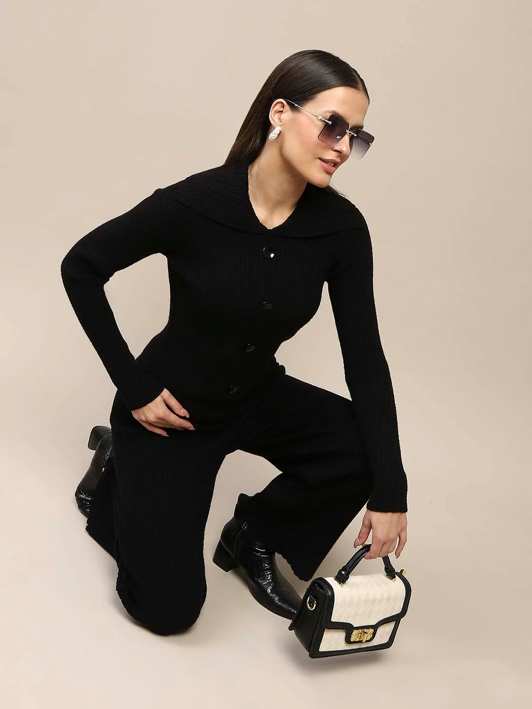 Madame Black Knitted Top and Bottom Co-Ord Set