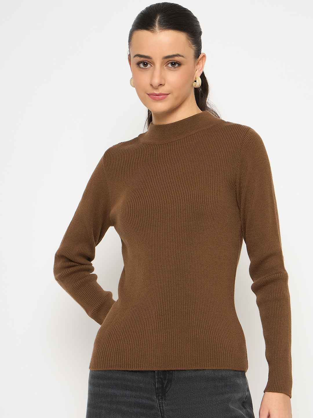 Madame Mock Neck Coffee Brown Skeeve - Image 3