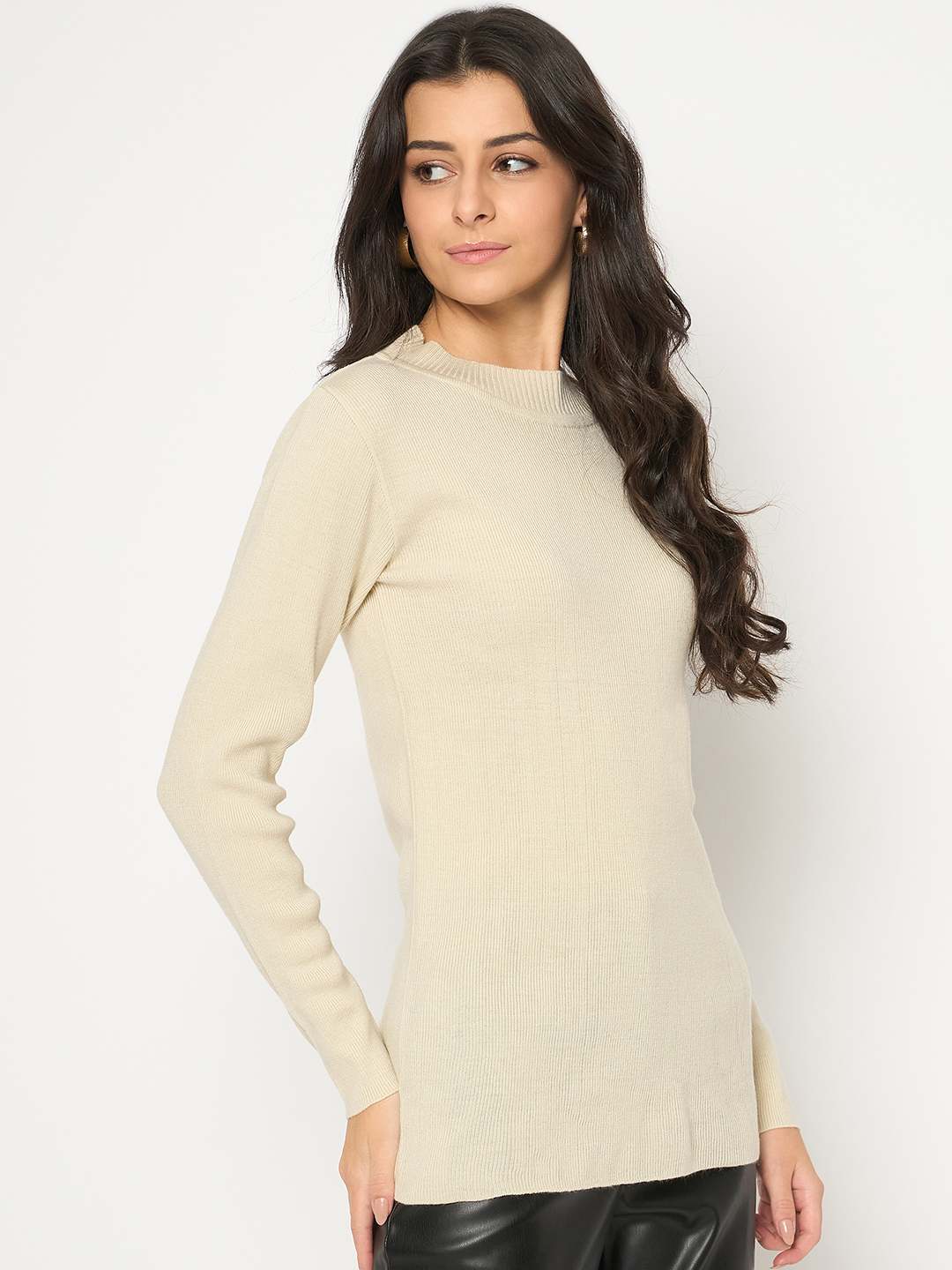 Madame Mock Neck Solid Beige Skeeve - Image 4