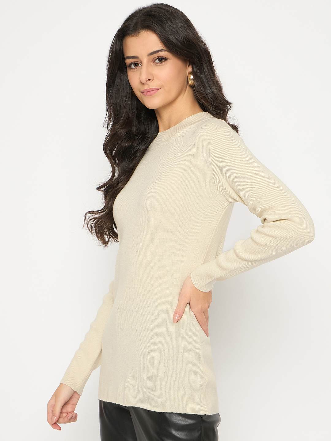 Madame Mock Neck Solid Beige Skeeve - Image 5