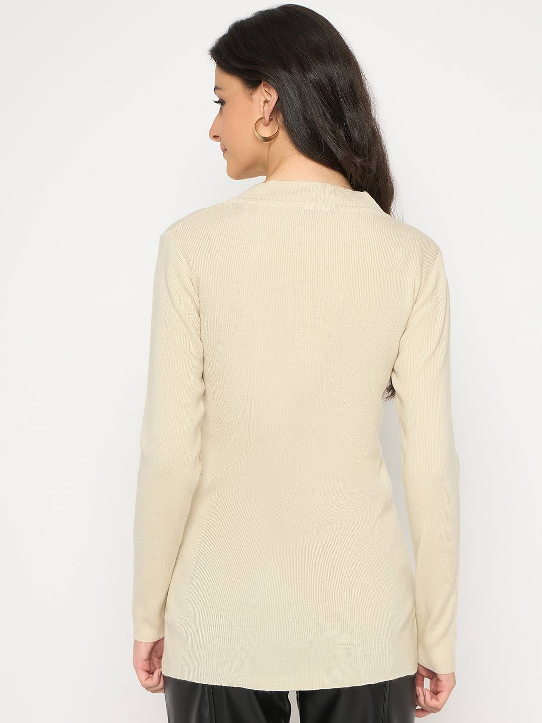 Madame Mock Neck Solid Beige Skeeve - Image 6
