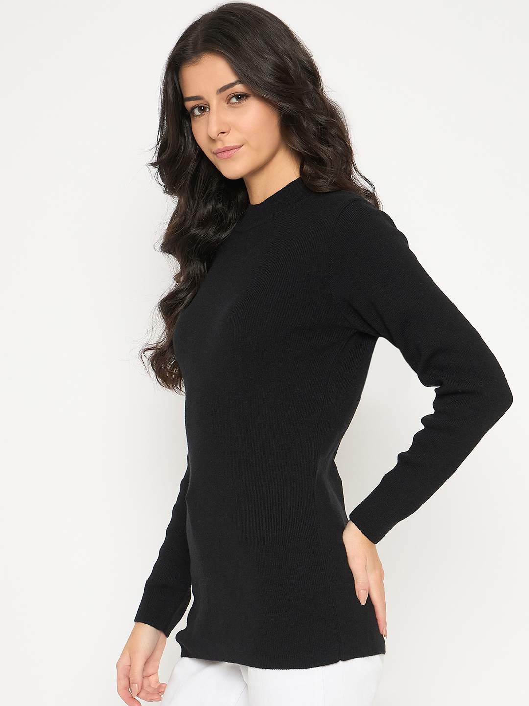 Madame Mock Neck Solid Acrylic Black Skeeve - Image 5