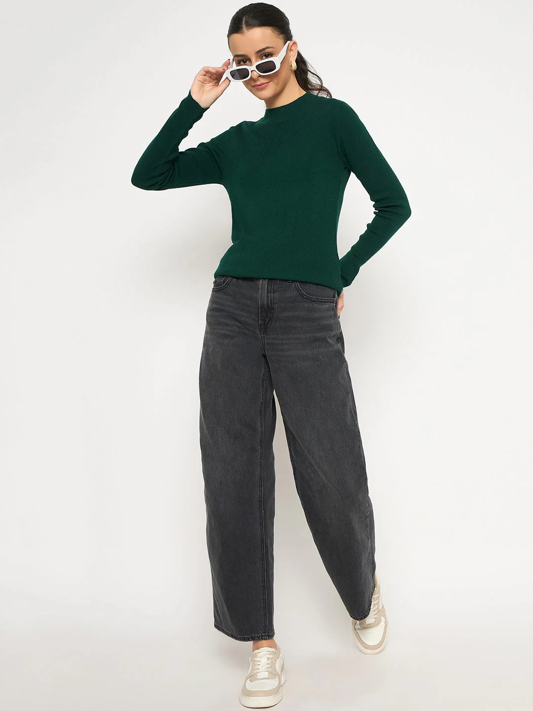 Madame Mock Neck Solid Green Skeeve - Image 2