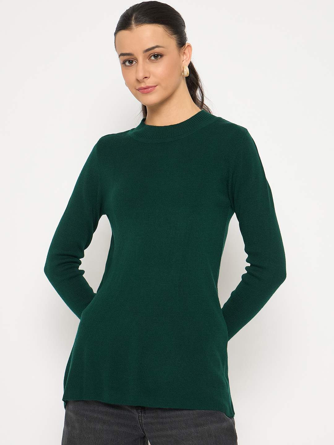 Madame Mock Neck Solid Green Skeeve - Image 3