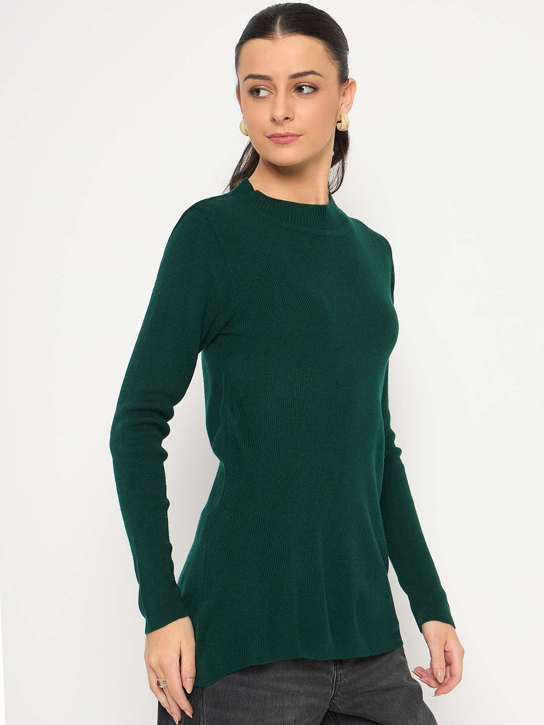 Madame Mock Neck Solid Green Skeeve - Image 4