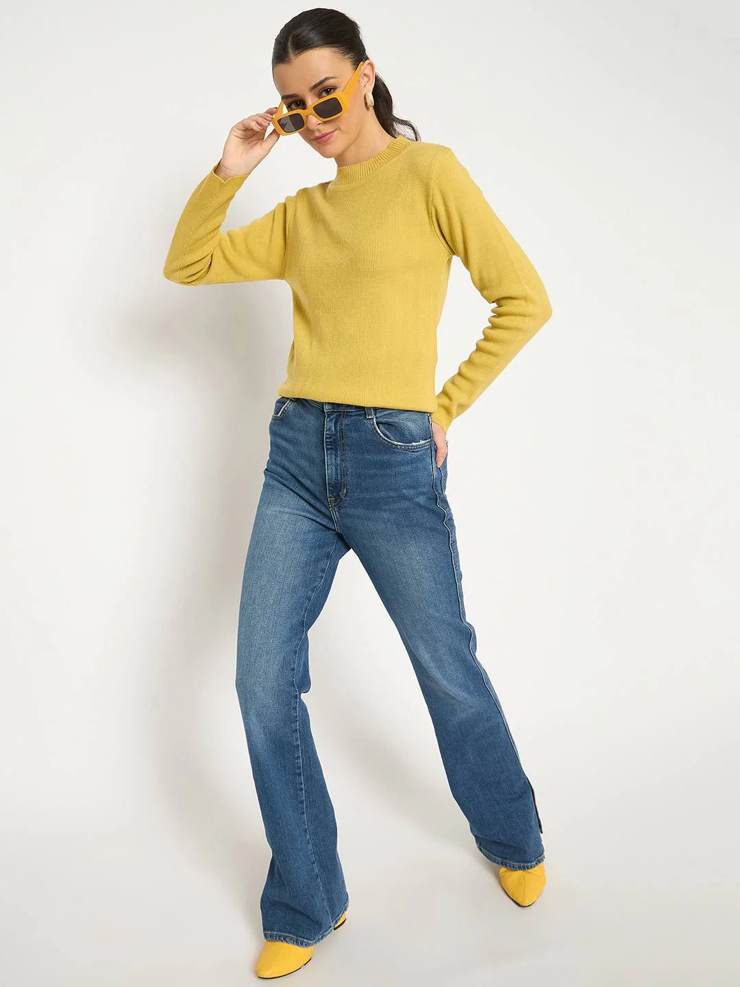 Madame Mock Neck Solid Yellow Skeeve - Image 2