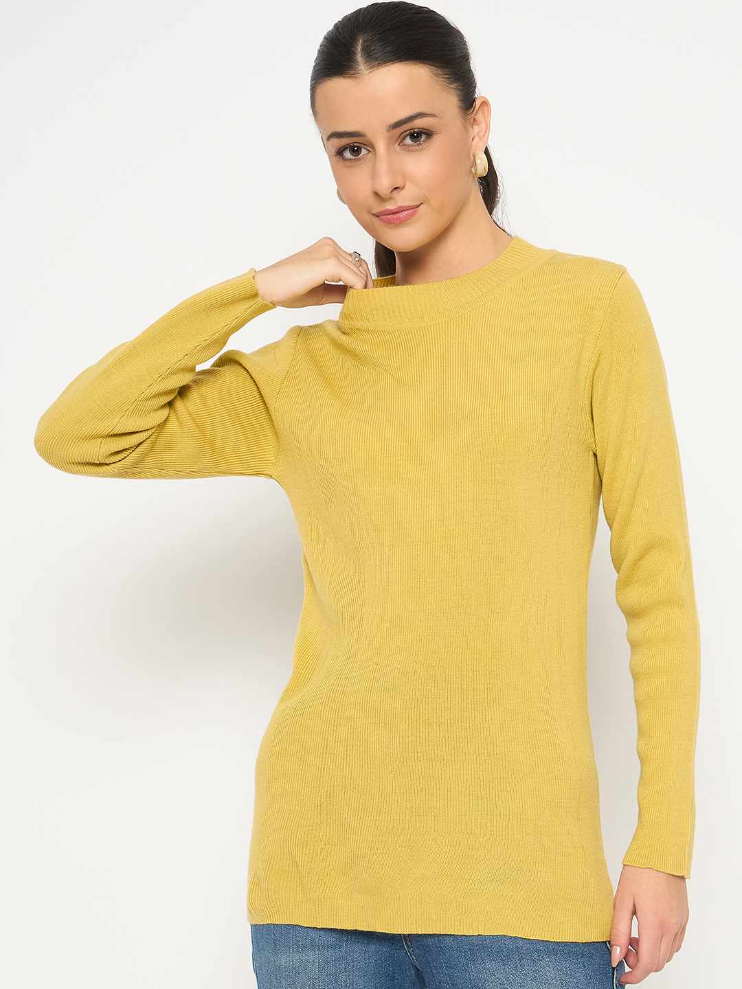 Madame Mock Neck Solid Yellow Skeeve - Image 3