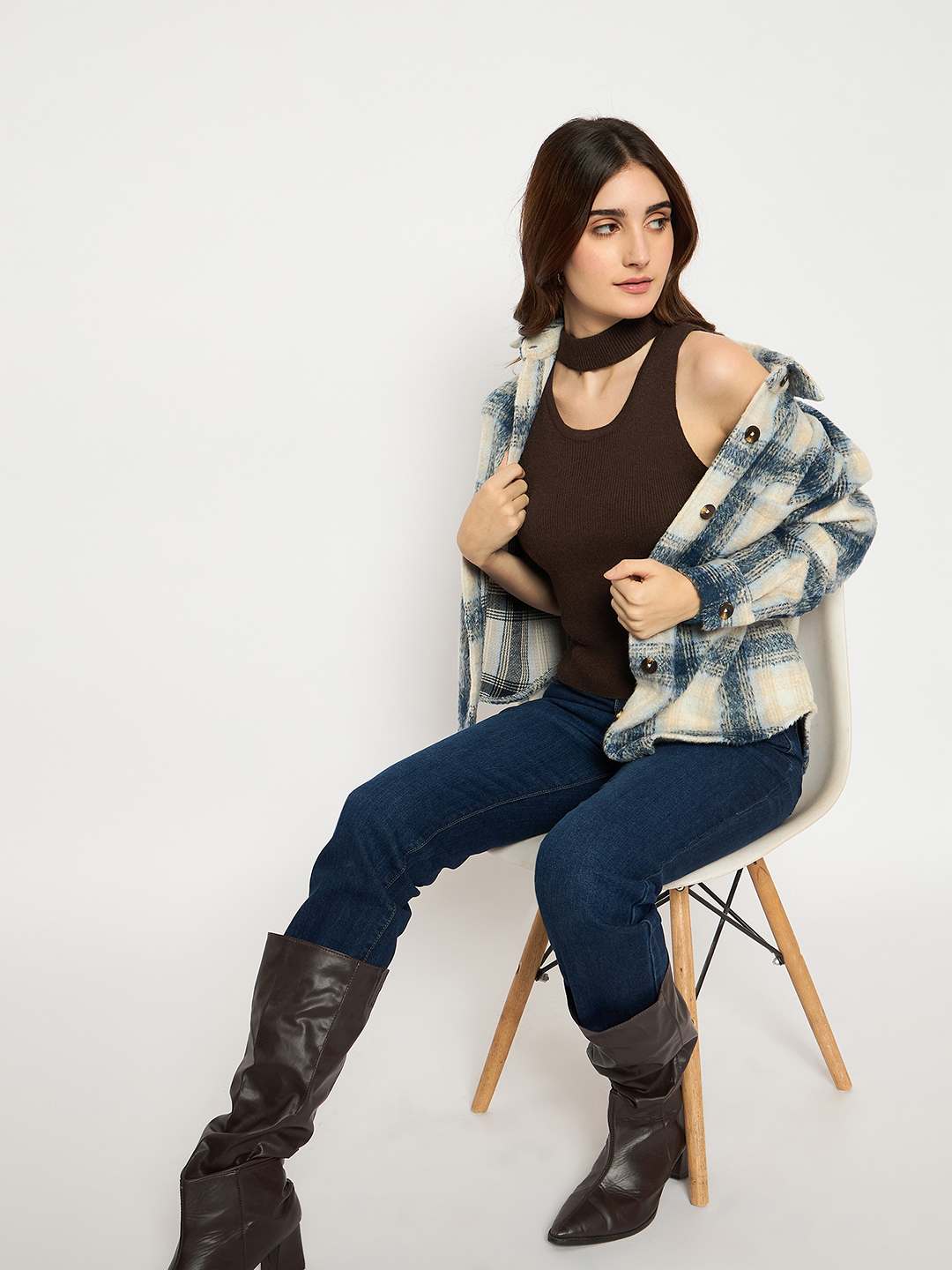 Madame Coffee Brown Ribbed Sleeveless Cutout Sweater - Image 2