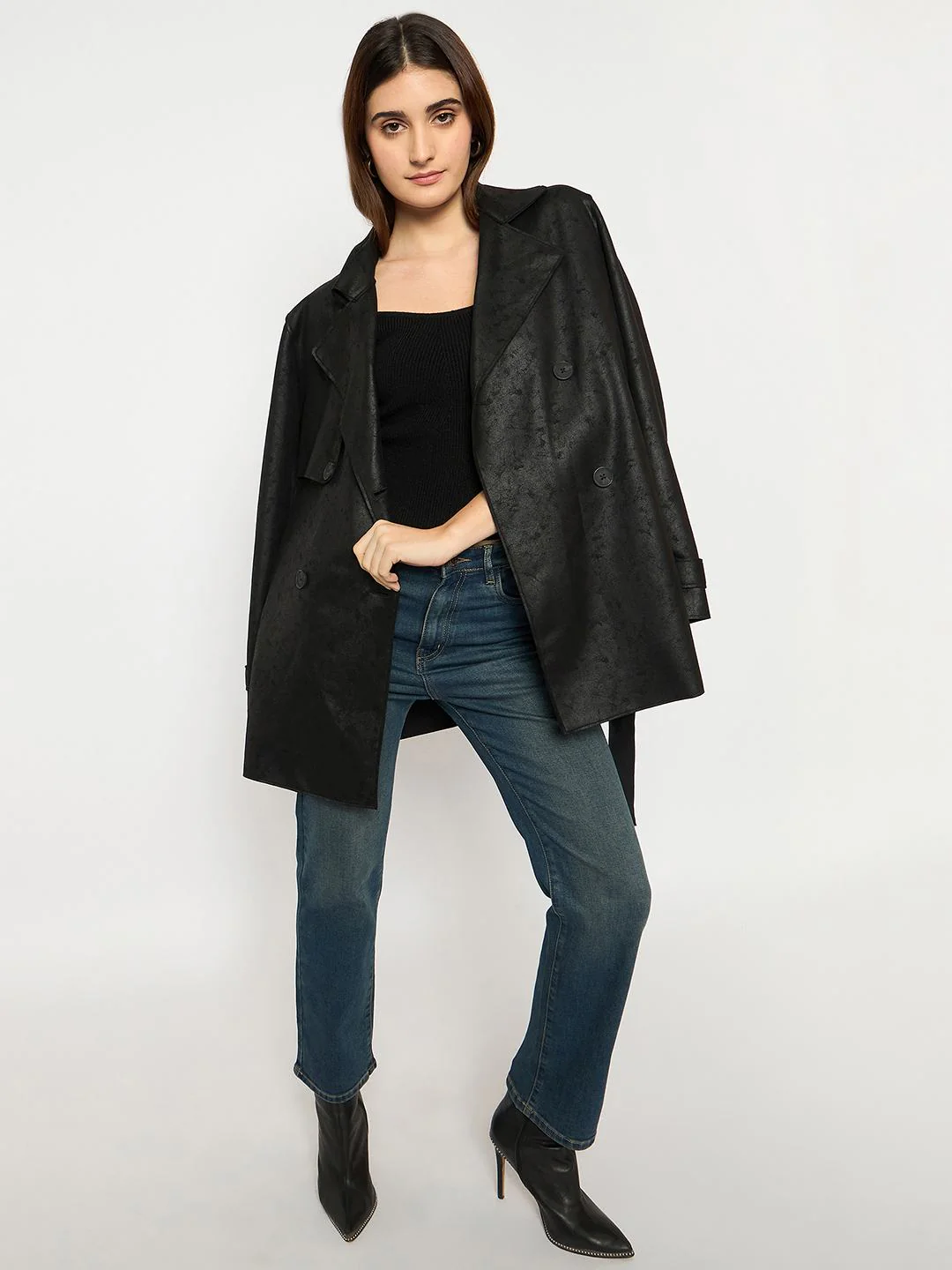Madame Sleeveless Solid Black Ribbed Knit Sweater - Image 7