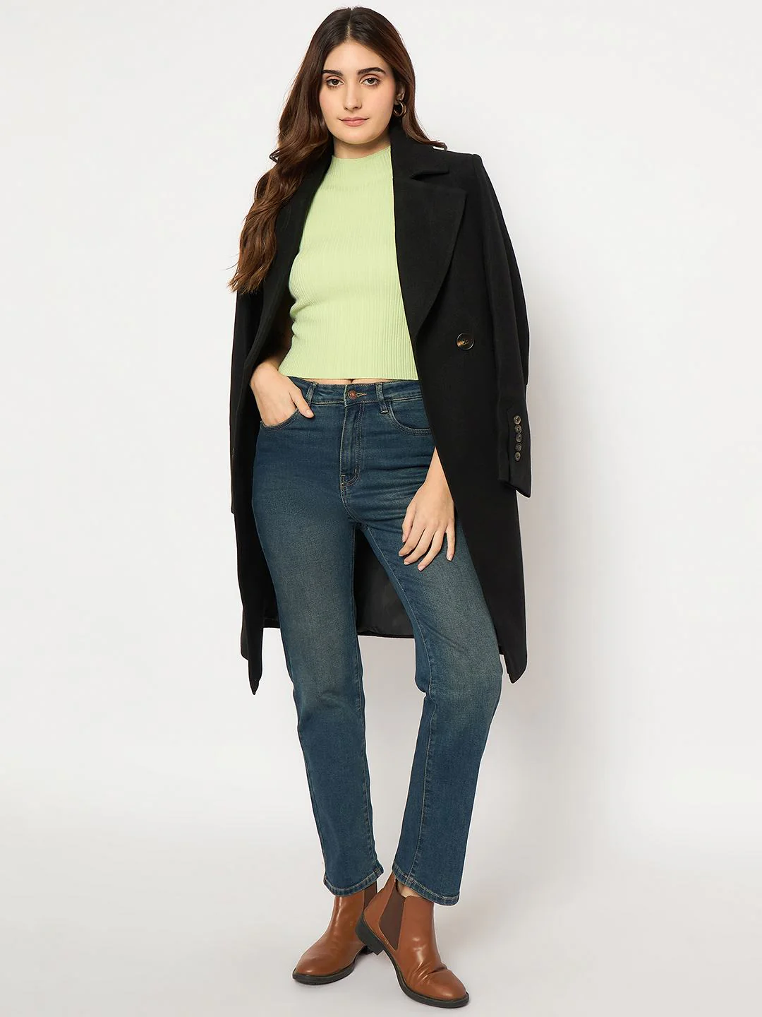 Madame Mock Neck Lime Green Sleeveless Sweater - Image 2